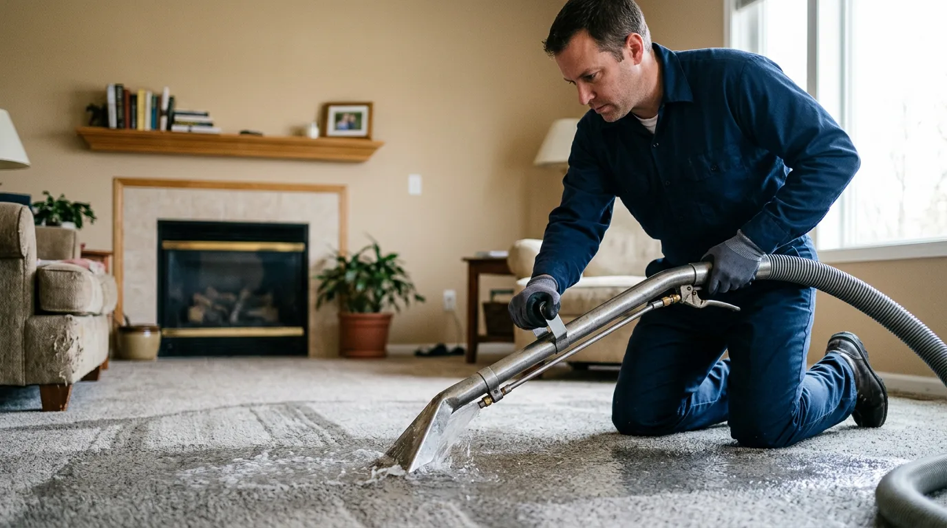 Water damage restoration technician working near Girard, KS